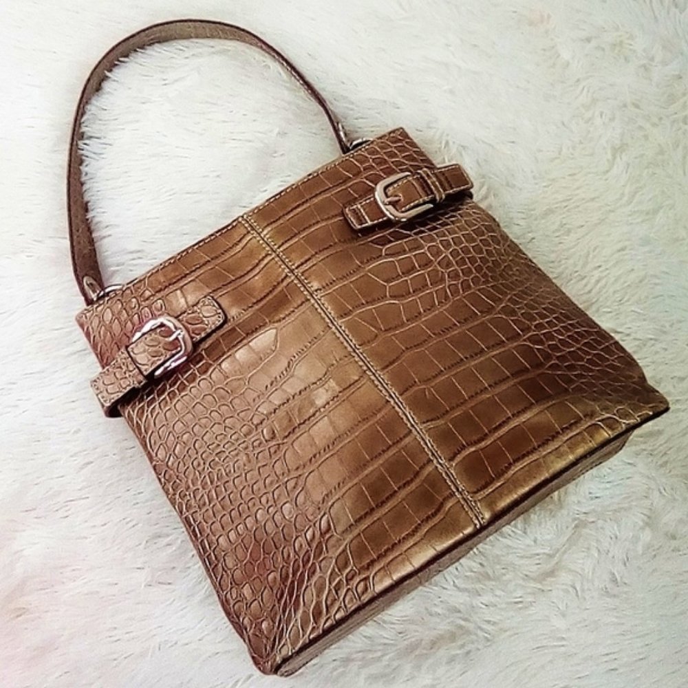 Tommy Hilfiger Bronze Crocodile Satchel/Shoulder Bag 10" x 11"